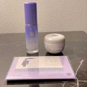 Tatcha 3 piece deluxe sample set: silk cream, dewy mist and blotting papers